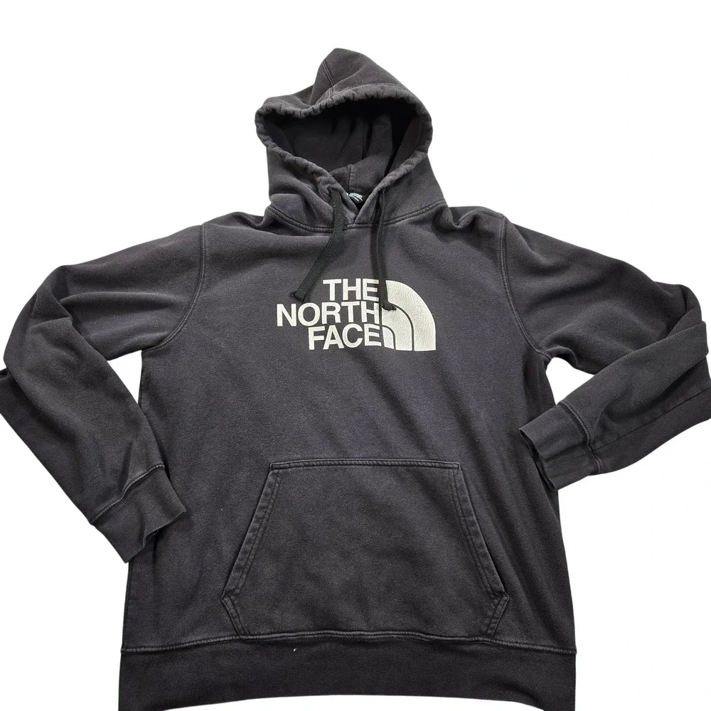 The North Face Hoodie Mens Large Black Logo Pullover Fleece Kangaroo Pocket